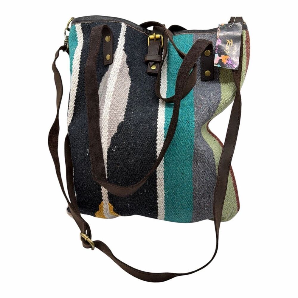 Brand New Raj Womens Multicolored Striped Canvas Leather Shoulder Bag Purse BOHO
